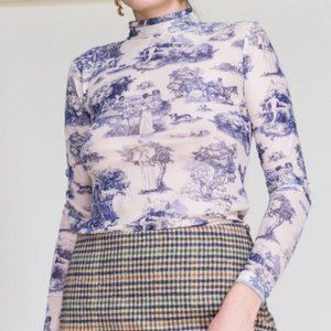 Rachel Antonoff LILLIAN TURTLENECK Mesh Printed Long Sleeve (L)
